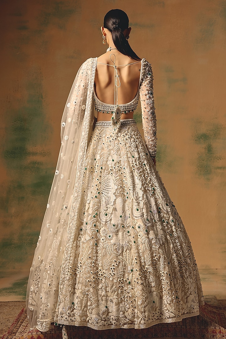 Ivory Butterfly Net Sequin Embroidered Wedding Lehenga Set by Basanti - Kapde aur Koffee at Pernia's Pop Up Shop