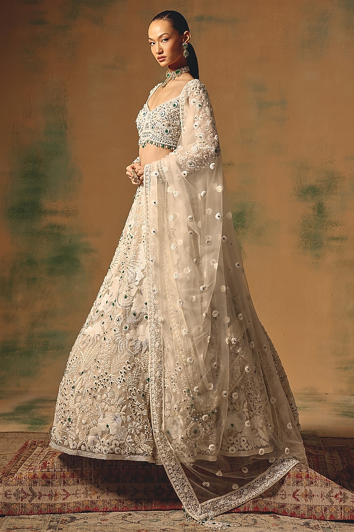 Ivory Butterfly Net Sequin Embroidered Wedding Lehenga Set by Basanti - Kapde aur Koffee at Pernia's Pop Up Shop