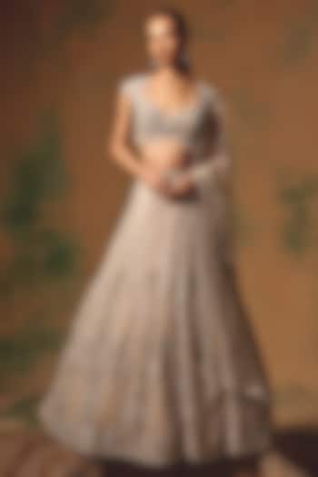 Ivory Net Embroidered Wedding Lehenga Set by Basanti - Kapde aur Koffee at Pernia's Pop Up Shop