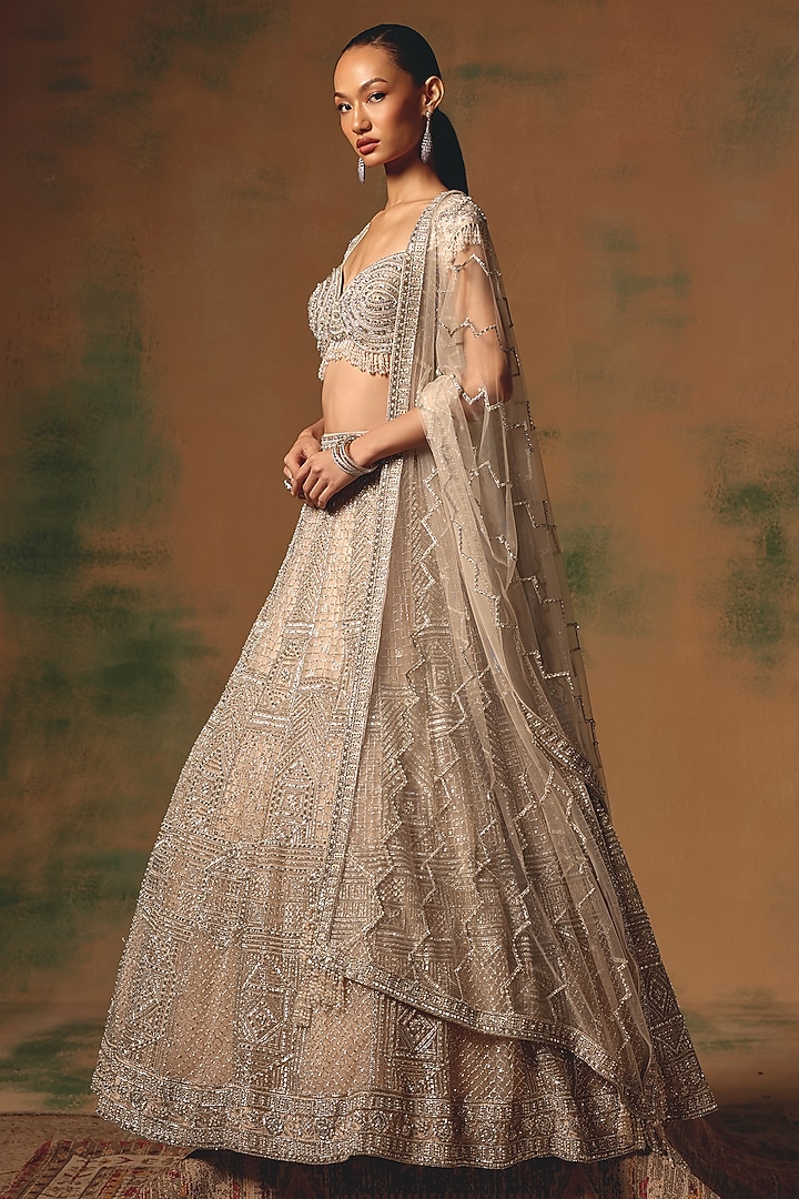 Ivory Net Embroidered Wedding Lehenga Set by Basanti - Kapde aur Koffee at Pernia's Pop Up Shop