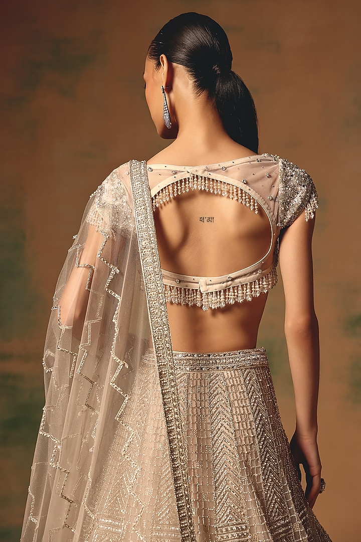 Ivory Net Embroidered Wedding Lehenga Set by Basanti - Kapde aur Koffee at Pernia's Pop Up Shop