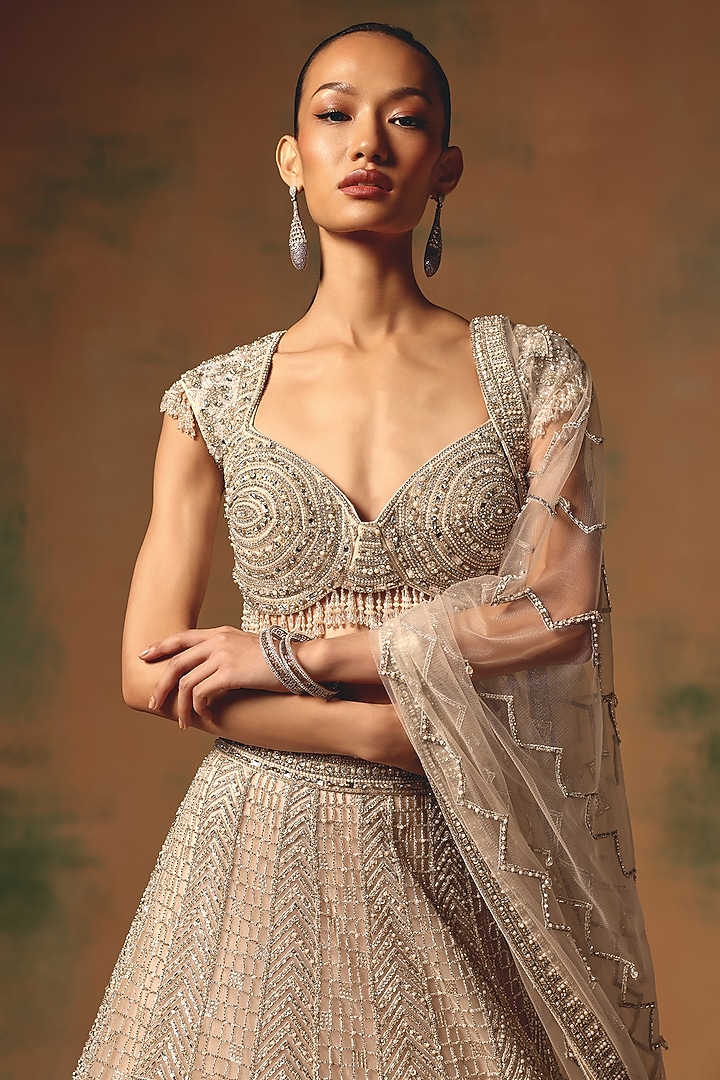 Ivory Net Embroidered Wedding Lehenga Set by Basanti - Kapde aur Koffee at Pernia's Pop Up Shop