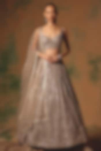 Grey Georgette Sequin & Cutdana Embroidered Wedding Lehenga Set by Basanti - Kapde aur Koffee at Pernia's Pop Up Shop