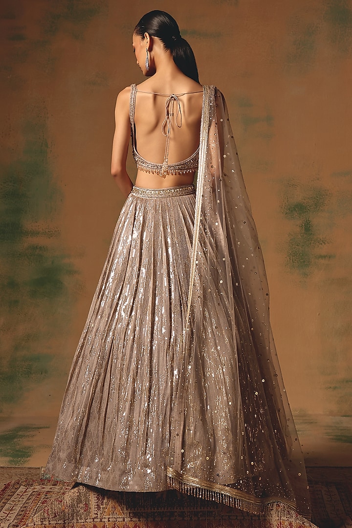 Grey Georgette Sequin & Cutdana Embroidered Wedding Lehenga Set by Basanti - Kapde aur Koffee at Pernia's Pop Up Shop