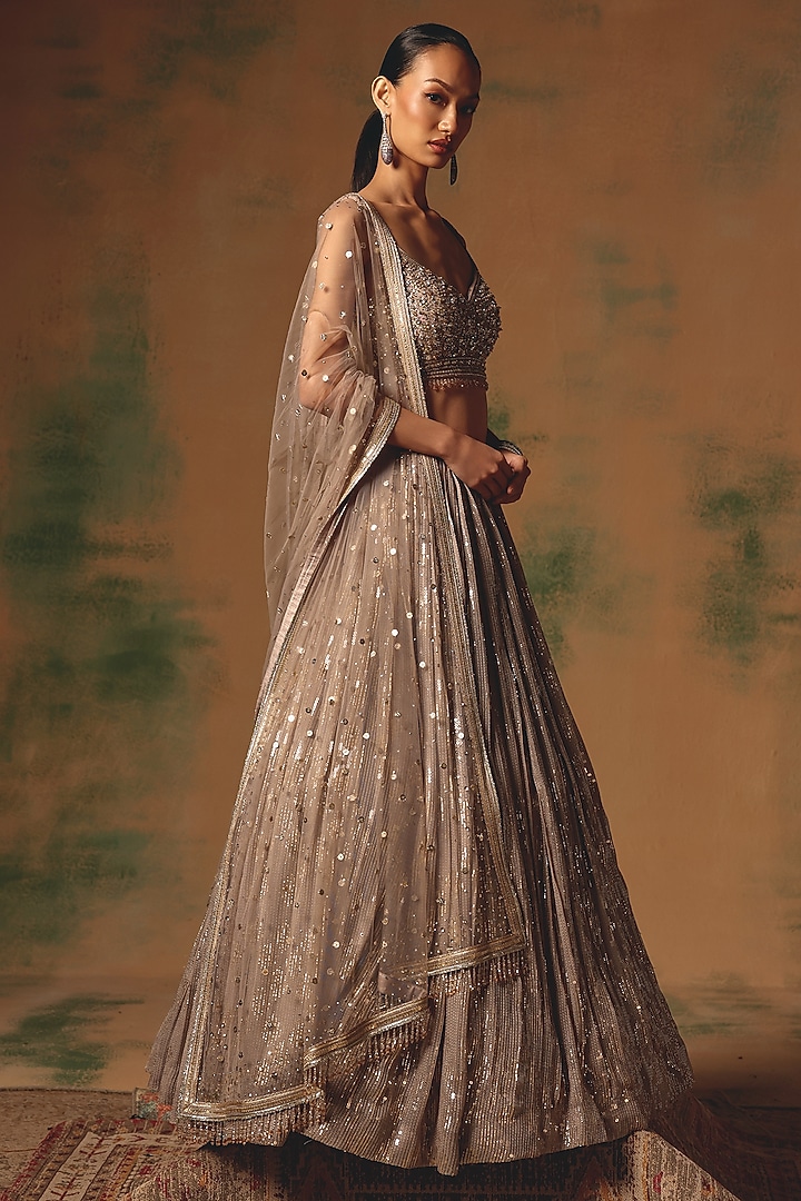 Grey Georgette Sequin & Cutdana Embroidered Wedding Lehenga Set by Basanti - Kapde aur Koffee at Pernia's Pop Up Shop