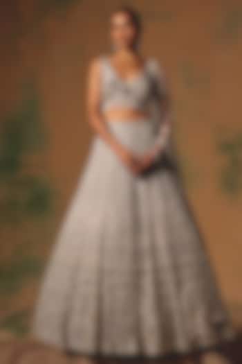 Grey Net Sequin & Pearl Embroidered Wedding Lehenga Set by Basanti - Kapde aur Koffee at Pernia's Pop Up Shop