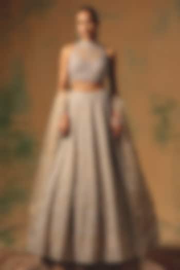 Beige Organza Sequin & Pearl Embroidered Wedding Lehenga Set by Basanti - Kapde aur Koffee at Pernia's Pop Up Shop