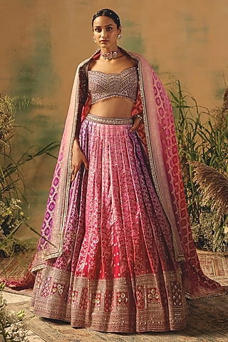Purple Banarasi Cutdana & Bead Embroidered Lehenga Set by Basanti - Kapde aur Koffee