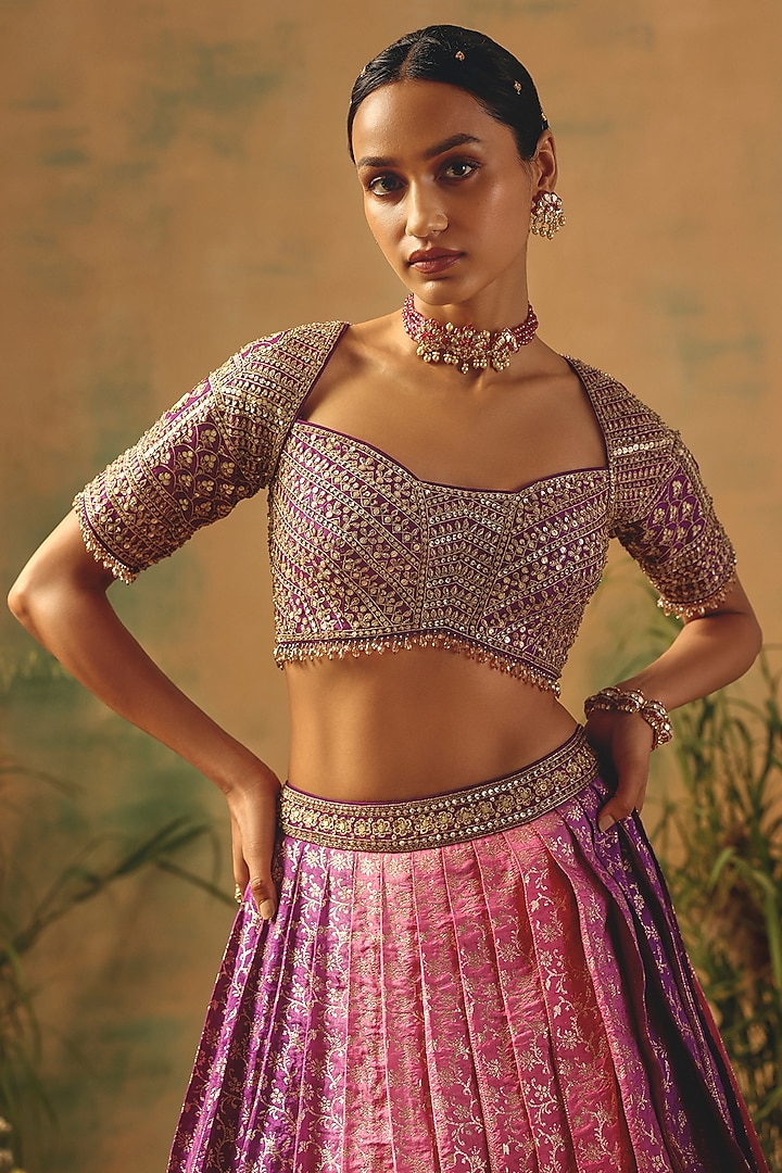 Purple Banarasi Cutdana & Bead Embroidered Wedding Lehenga Set by Basanti - Kapde aur Koffee at Pernia's Pop Up Shop
