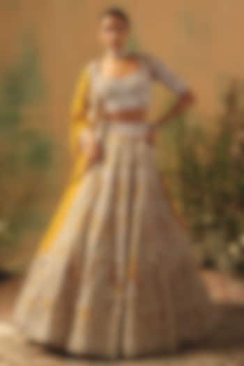Mustard Organza Sequin & Crystal Embroidered Wedding Lehenga Set by Basanti - Kapde aur Koffee at Pernia's Pop Up Shop