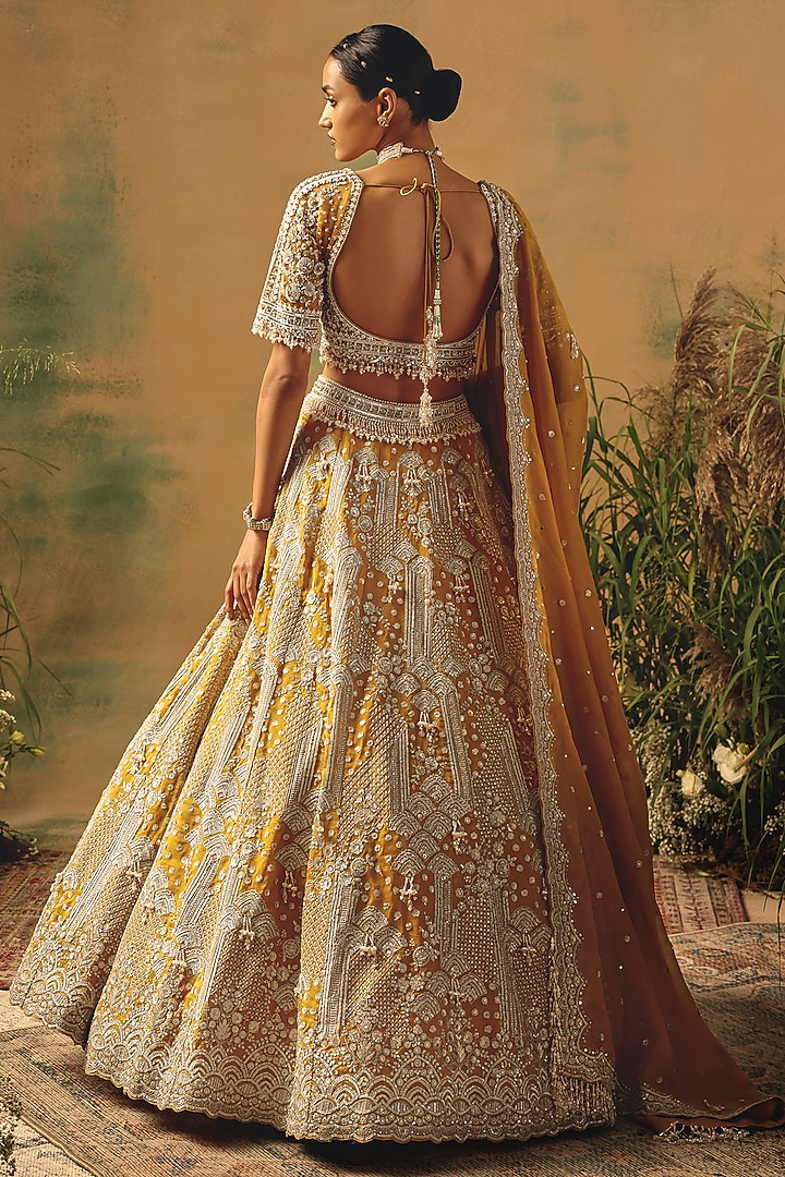 Mustard Organza Sequin & Crystal Embroidered Wedding Lehenga Set by Basanti - Kapde aur Koffee at Pernia's Pop Up Shop