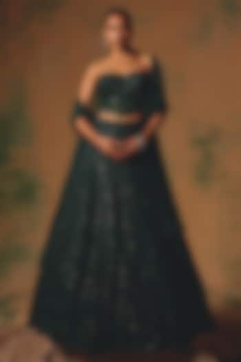 Green Net Sequin & Bead Embroidered Wedding Lehenga Set by Basanti - Kapde aur Koffee at Pernia's Pop Up Shop