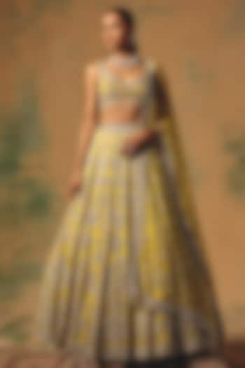 Yellow Net Sequin & Crystal Embroidered Wedding Lehenga Set by Basanti - Kapde aur Koffee at Pernia's Pop Up Shop