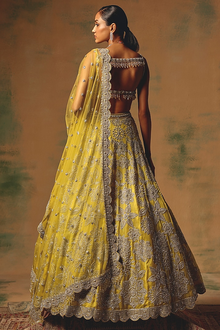 Yellow Net Sequin & Crystal Embroidered Wedding Lehenga Set by Basanti - Kapde aur Koffee at Pernia's Pop Up Shop