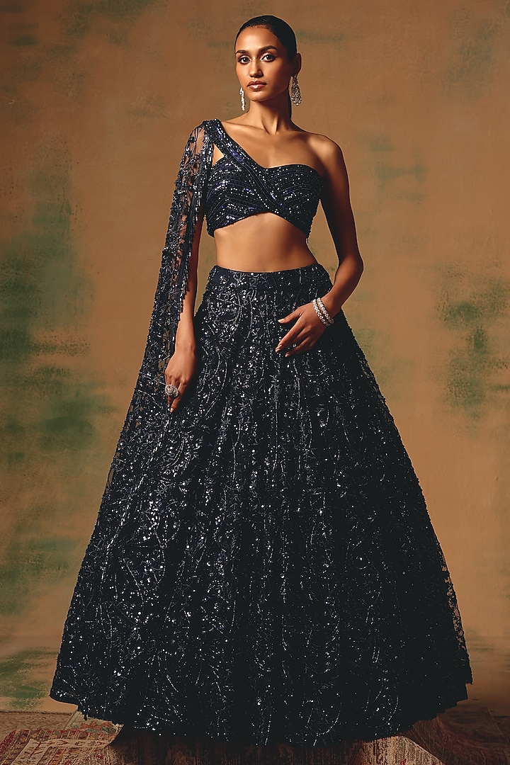 Blue Net Swarovski & Crystal Embroidered Wedding Lehenga Set by Basanti - Kapde aur Koffee at Pernia's Pop Up Shop