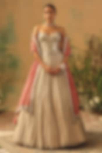 Ivory Tissue Mirror Embroidered Wedding Lehenga Set by Basanti - Kapde aur Koffee at Pernia's Pop Up Shop