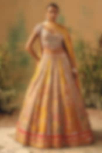Yellow Tissue Sequin & Mirror Embroidered Wedding Lehenga Set by Basanti - Kapde aur Koffee at Pernia's Pop Up Shop