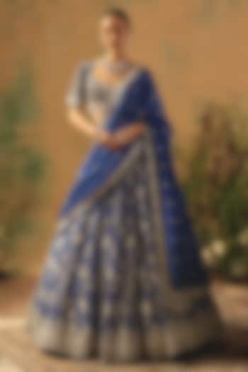 Blue Viscose Organza Sequin & Pearl Embroidered Wedding Lehenga Set by Basanti - Kapde aur Koffee at Pernia's Pop Up Shop
