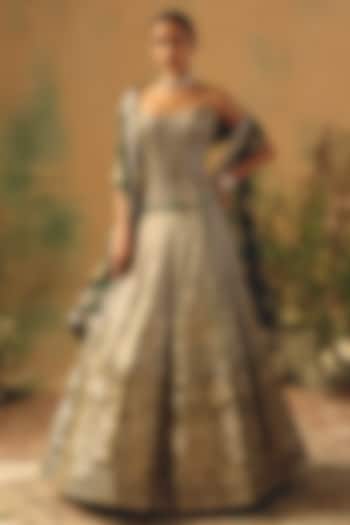 Green Banarasi Sequin & Bead Embroidered Wedding Lehenga Set by Basanti - Kapde aur Koffee at Pernia's Pop Up Shop