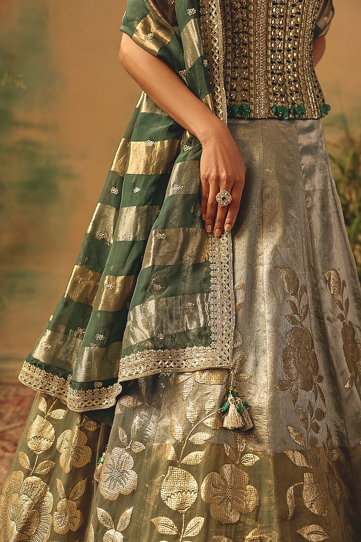 Green Banarasi Sequin & Bead Embroidered Wedding Lehenga Set by Basanti - Kapde aur Koffee at Pernia's Pop Up Shop