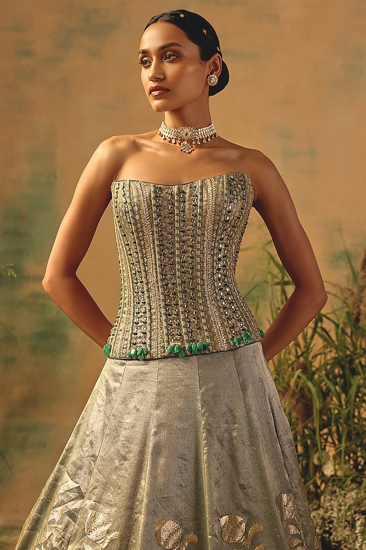Green Banarasi Sequin & Bead Embroidered Wedding Lehenga Set by Basanti - Kapde aur Koffee at Pernia's Pop Up Shop