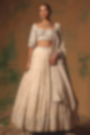 Ivory Chikankari Viscose Georgette Sequin Embroidered Wedding Lehenga Set by Basanti - Kapde aur Koffee at Pernia's Pop Up Shop