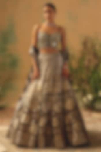 Brown Banarasi Sequin & Bead Embroidered Wedding Lehenga Set by Basanti - Kapde aur Koffee at Pernia's Pop Up Shop