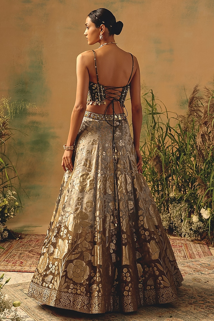 Brown Banarasi Sequin & Bead Embroidered Wedding Lehenga Set by Basanti - Kapde aur Koffee at Pernia's Pop Up Shop