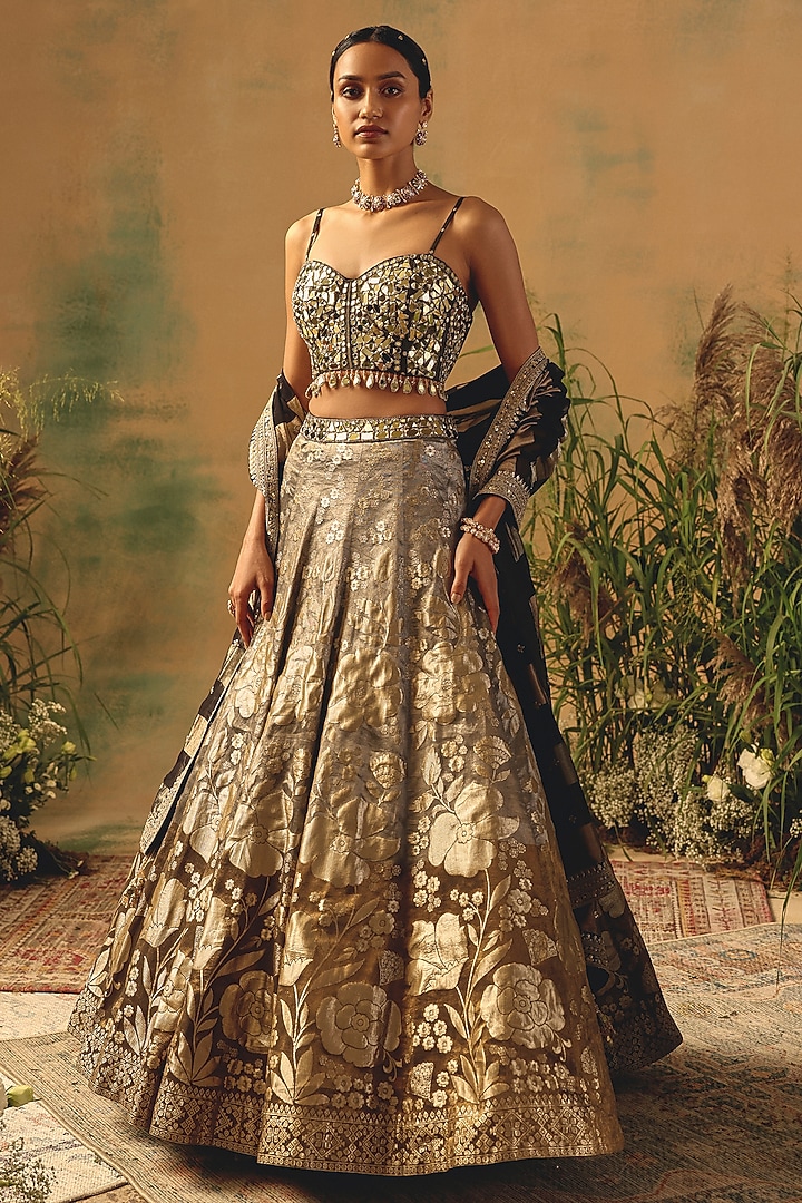 Brown Banarasi Sequin & Bead Embroidered Wedding Lehenga Set by Basanti - Kapde aur Koffee at Pernia's Pop Up Shop