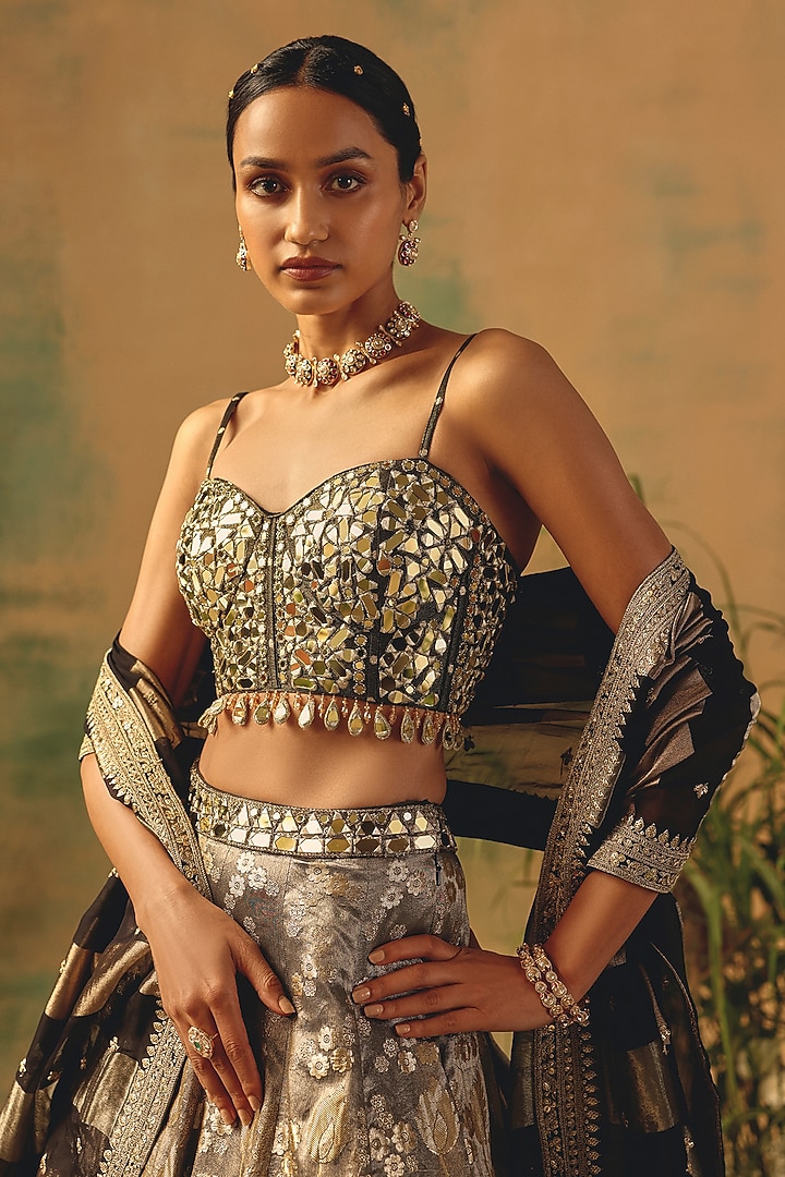 Brown Banarasi Sequin & Bead Embroidered Wedding Lehenga Set by Basanti - Kapde aur Koffee at Pernia's Pop Up Shop