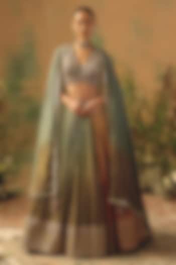 Multi-Colored Georgette Sequin & Floral Embroidered Wedding Lehenga Set by Basanti - Kapde aur Koffee at Pernia's Pop Up Shop