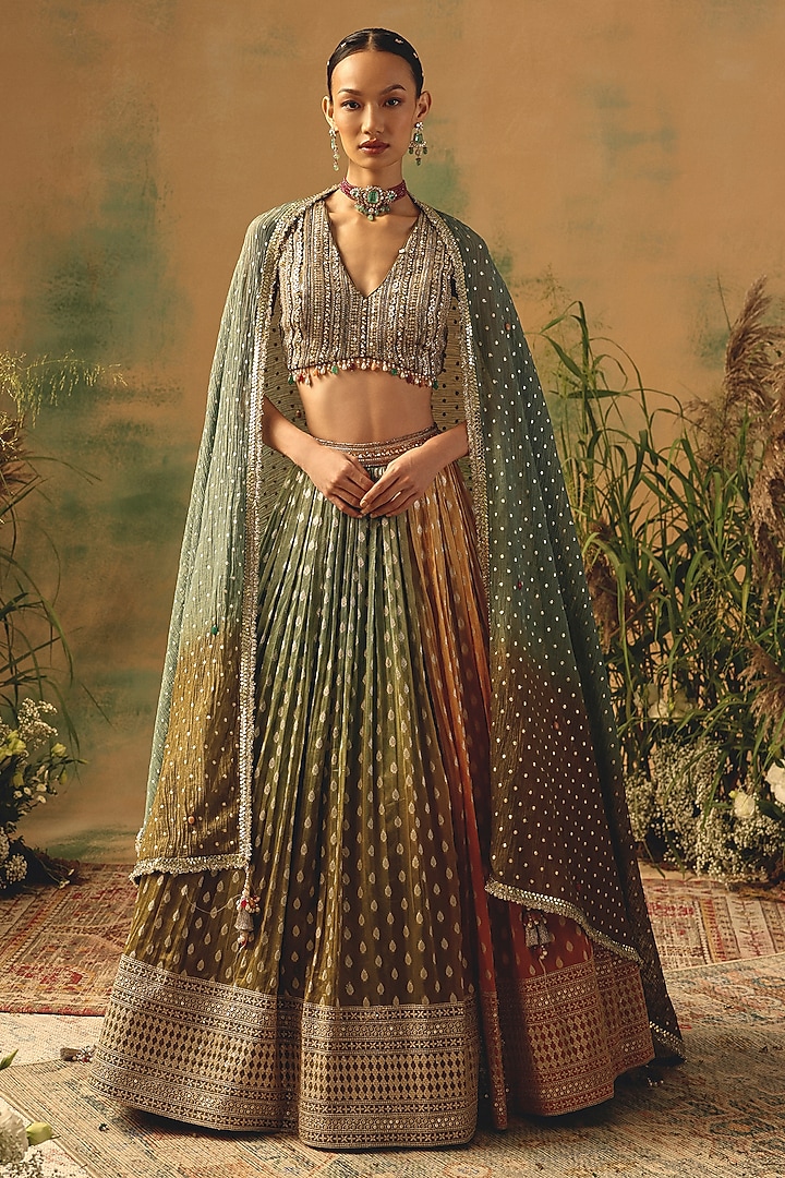 Multi-Colored Georgette Sequin & Floral Embroidered Wedding Lehenga Set by Basanti - Kapde aur Koffee at Pernia's Pop Up Shop