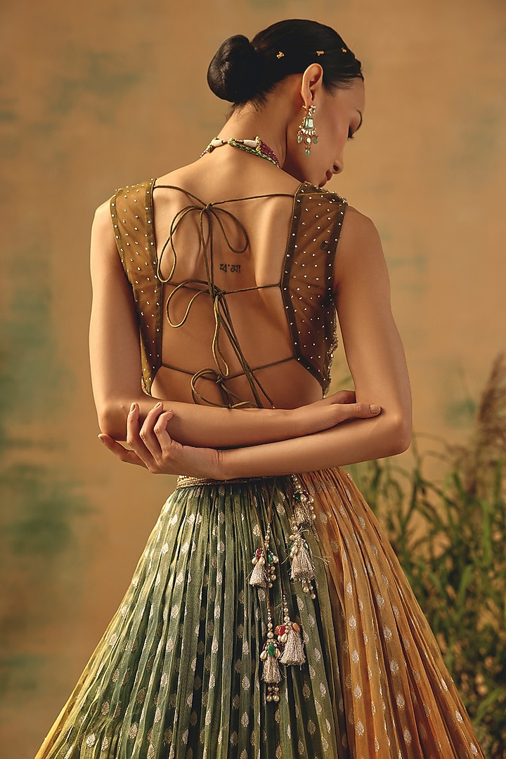 Multi-Colored Georgette Sequin & Floral Embroidered Wedding Lehenga Set by Basanti - Kapde aur Koffee at Pernia's Pop Up Shop