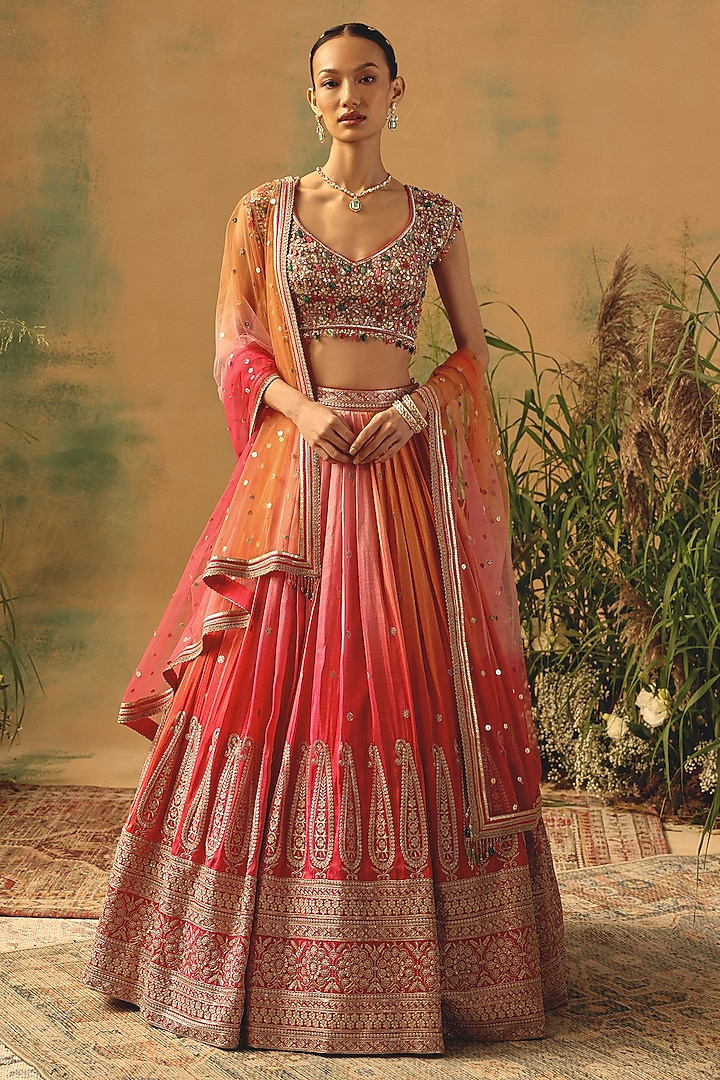 Pink Tissue Sequin & Crystal Embroidered Wedding Lehenga Set by Basanti - Kapde aur Koffee at Pernia's Pop Up Shop