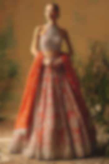 Orange Organza Sequin & Cutdana Embroidered Wedding Lehenga Set by Basanti - Kapde aur Koffee at Pernia's Pop Up Shop
