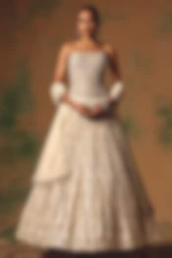 Ivory Georgette Sequin & Pearl Embroidered Wedding Lehenga Set by Basanti - Kapde aur Koffee at Pernia's Pop Up Shop