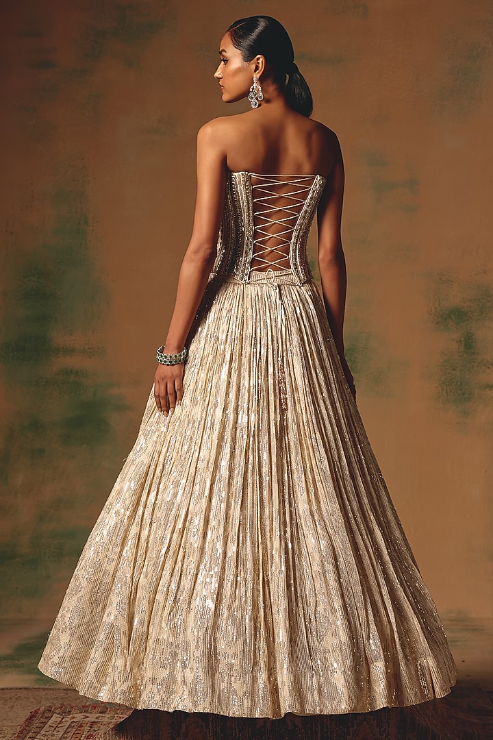 Ivory Georgette Sequin & Pearl Embroidered Wedding Lehenga Set by Basanti - Kapde aur Koffee at Pernia's Pop Up Shop