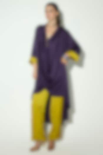 Purple Satin Embellished Asymmetric Tunic Set by Basanti - Kapde aur Koffee at Pernia's Pop Up Shop