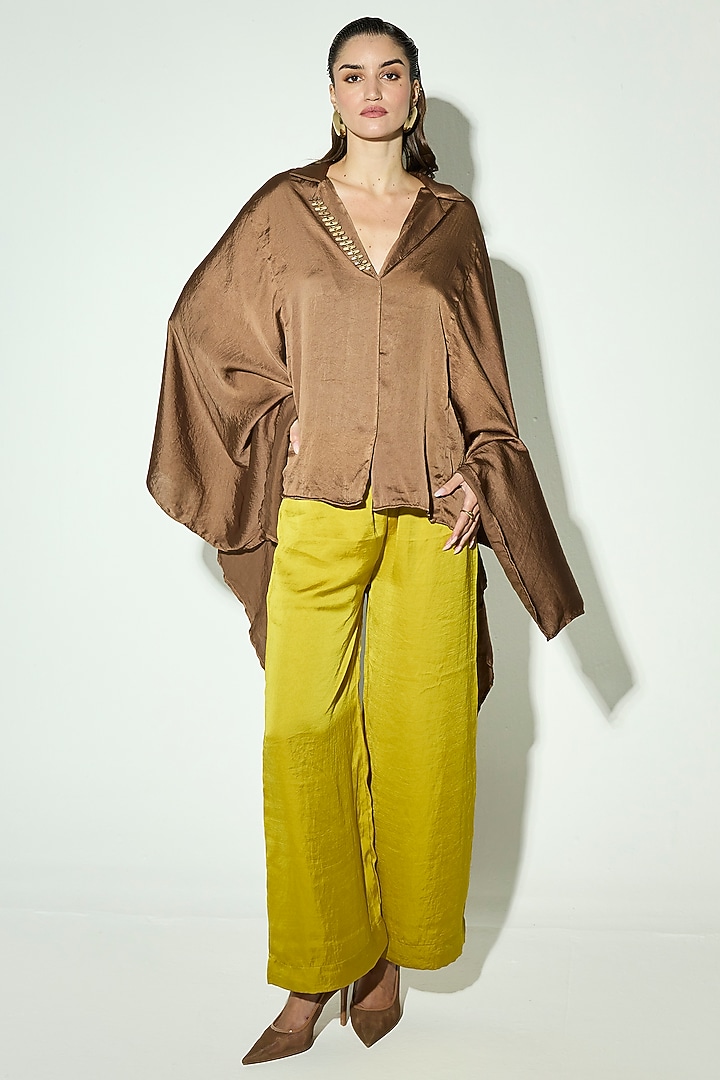 Brown Satin Embellished Tunic Set by Basanti - Kapde aur Koffee at Pernia's Pop Up Shop