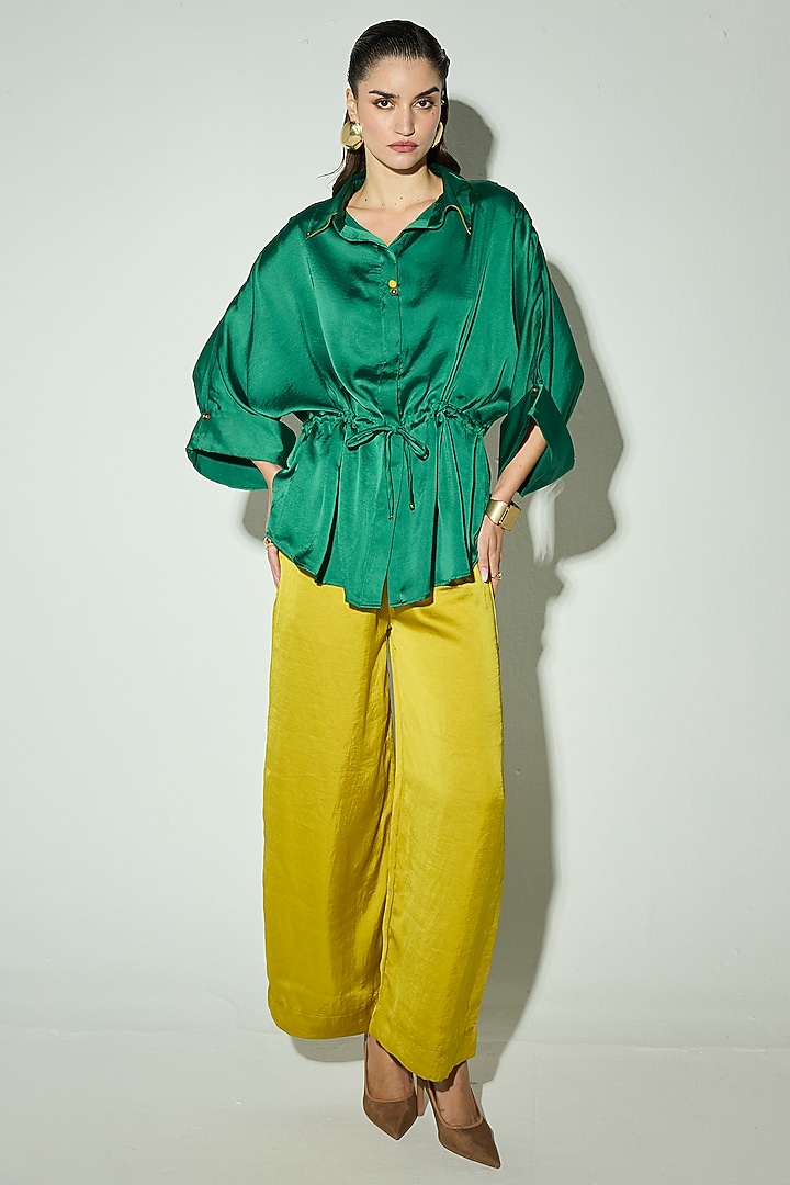Green Satin Tunic Set by Basanti - Kapde aur Koffee at Pernia's Pop Up Shop