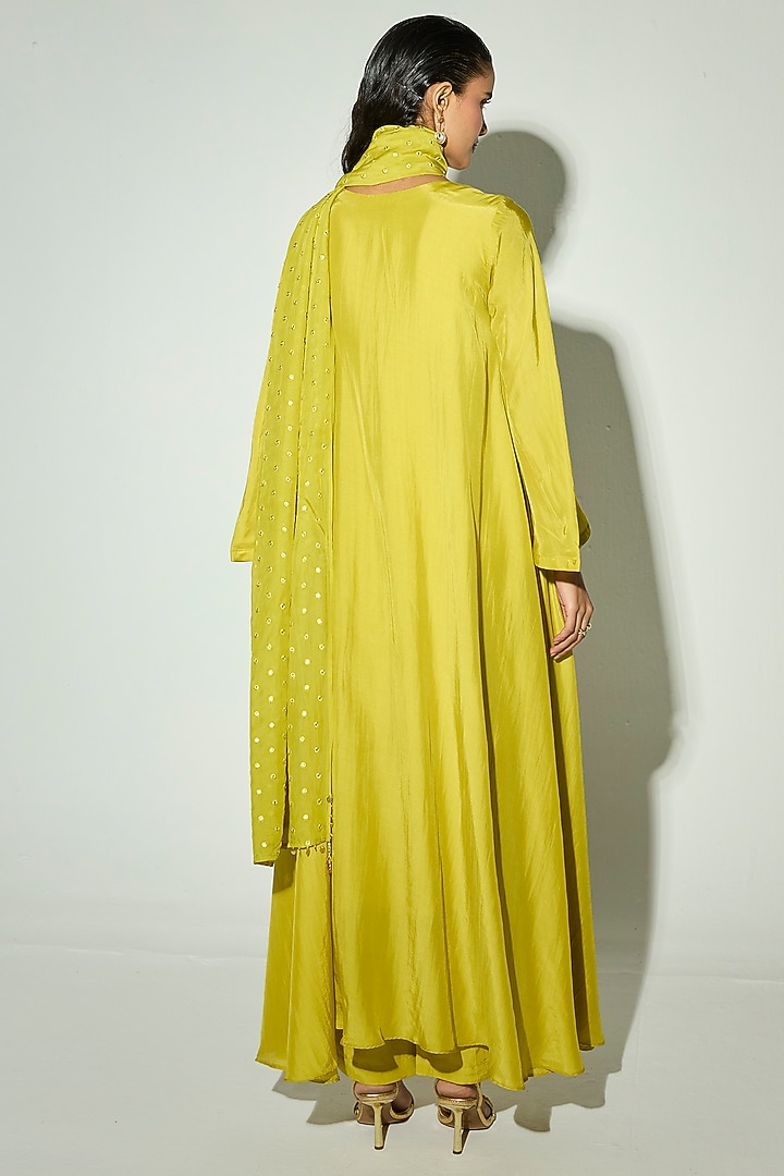 Green Bamberg Silk Coin Embellished Party Wear Anarkali Set by Basanti - Kapde aur Koffee at Pernia's Pop Up Shop