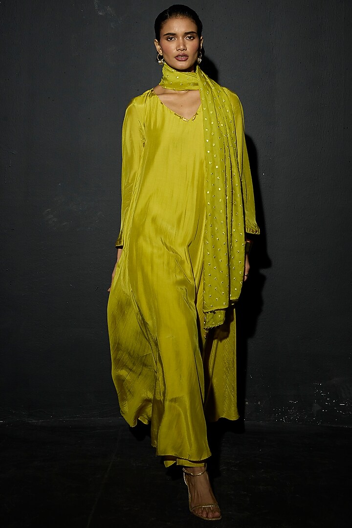 Green Bamberg Silk Coin Embellished Party Wear Anarkali Set by Basanti - Kapde aur Koffee at Pernia's Pop Up Shop