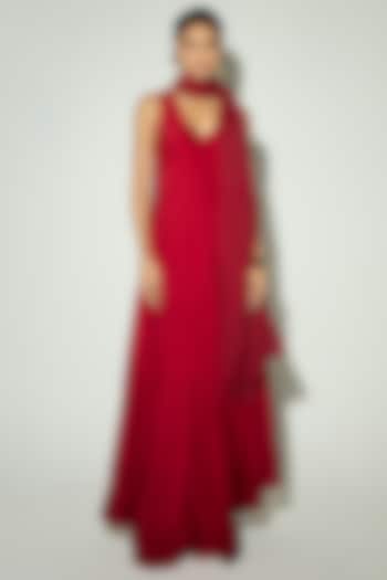 Red Bamberg Silk Anarkali Set by Basanti - Kapde aur Koffee at Pernia's Pop Up Shop