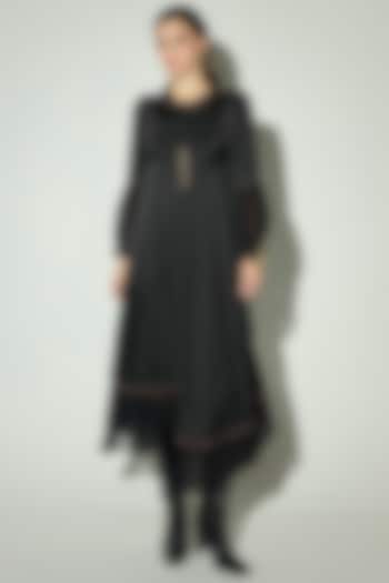 Black Satin Sequins Embroidered Maxi Summer Dress by Basanti - Kapde aur Koffee at Pernia's Pop Up Shop