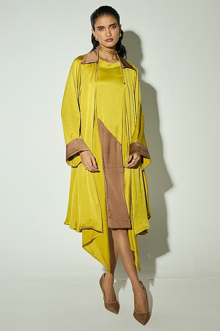 Mustard Satin Jacket Summer Dress by Basanti - Kapde aur Koffee at Pernia's Pop Up Shop