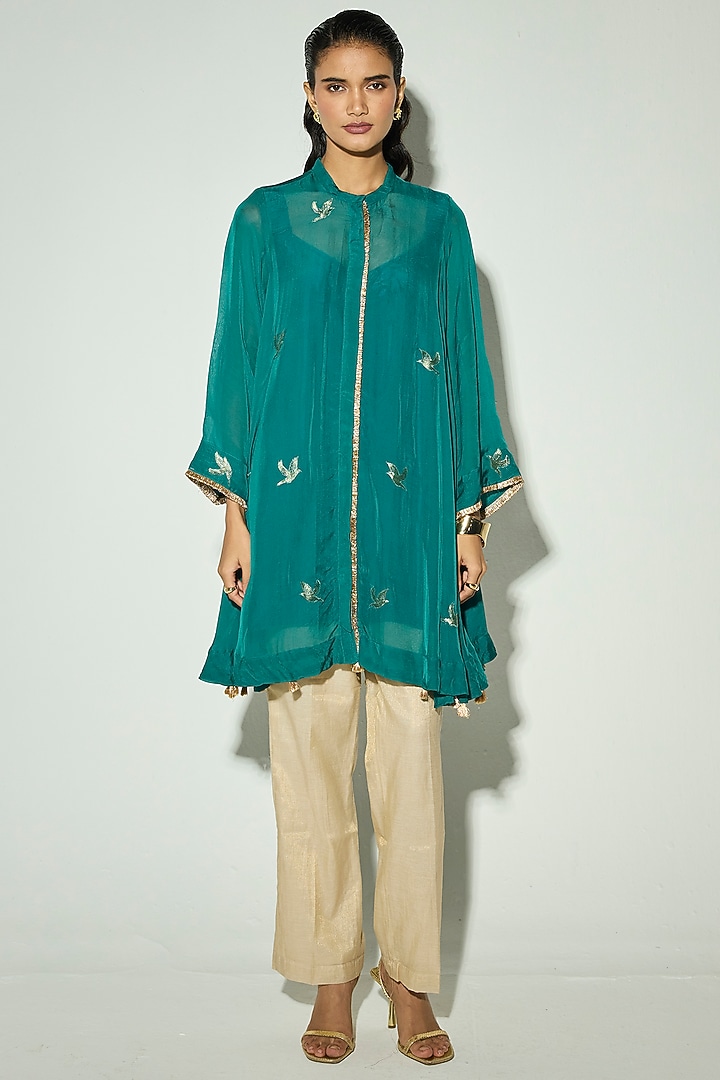 Blue Organza Zari Embroidered Kurta Set by Basanti - Kapde aur Koffee at Pernia's Pop Up Shop