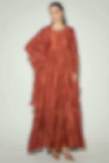 Rust Bamberg Silk Mirror Embroidered Party Wear Anarkali Set by Basanti - Kapde aur Koffee at Pernia's Pop Up Shop