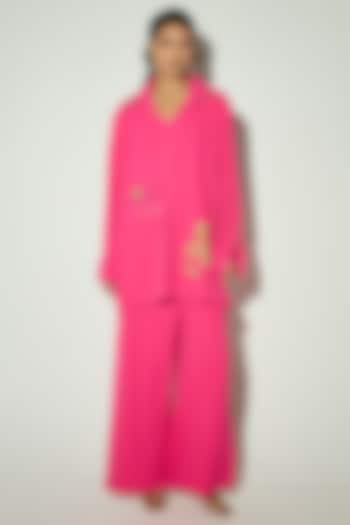 Pink Modal Satin Thread Embroidered Co-Ord Set by Basanti - Kapde aur Koffee at Pernia's Pop Up Shop