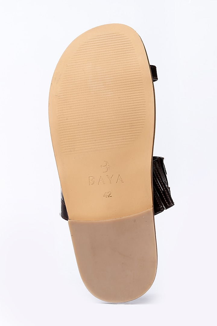 Brown Faux Leather Handmade Slides by Baya at Pernia's Pop Up Shop