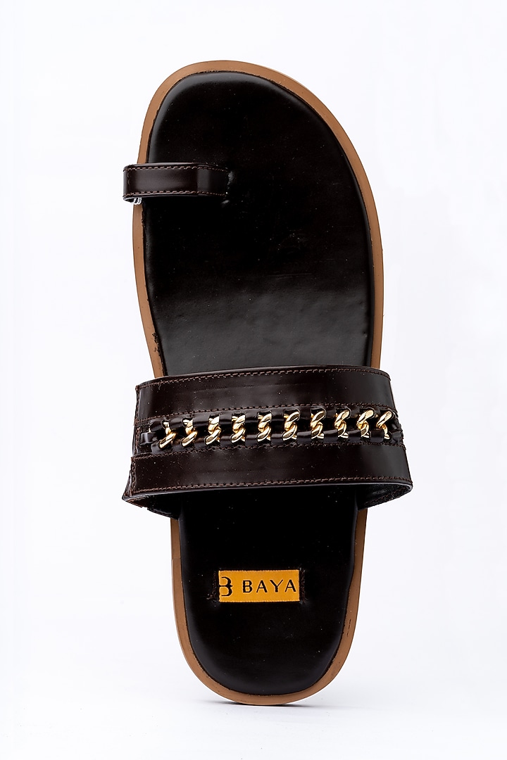 Brown Faux Leather Handmade Slides by Baya at Pernia's Pop Up Shop
